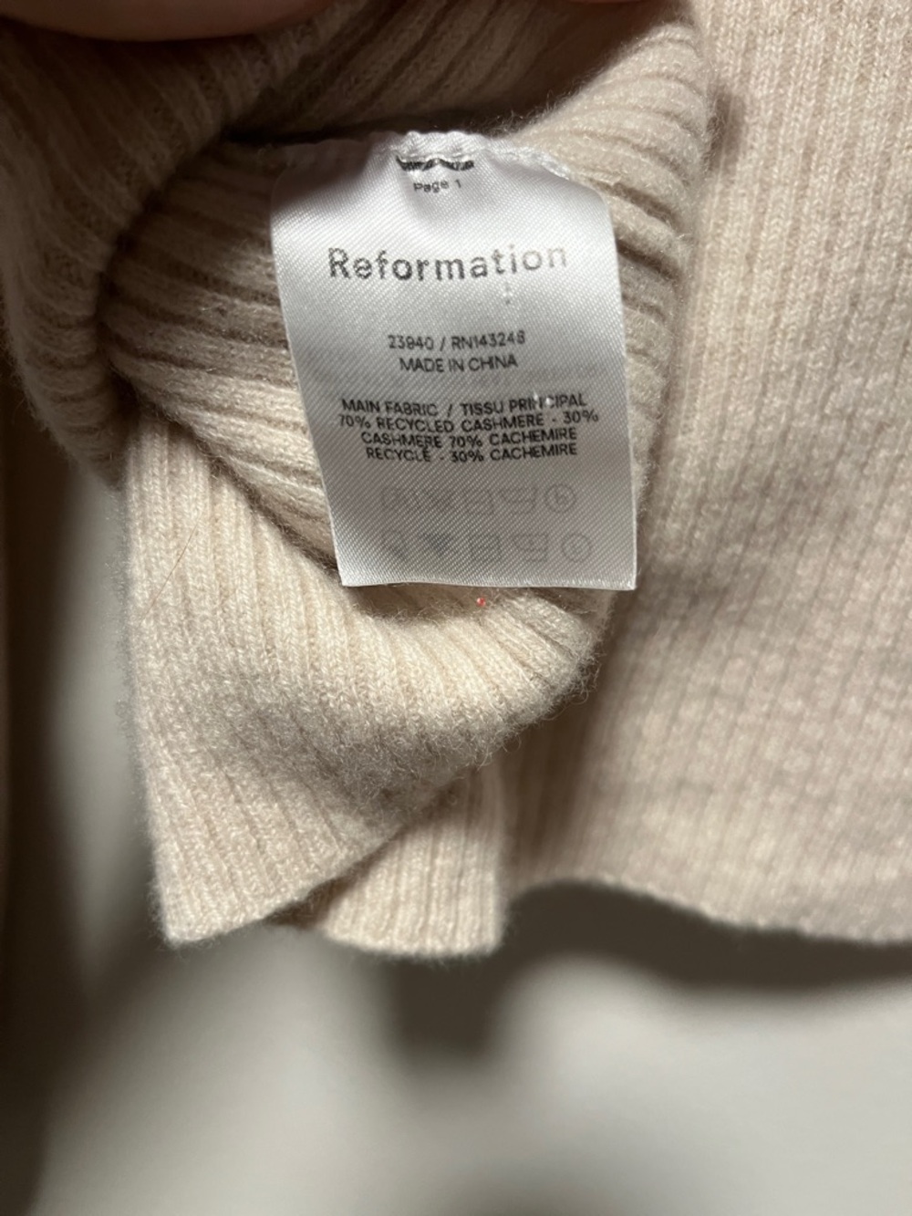 REFORMATION Luisa Cashmere Tan Ribbed Turtleneck Cropped Sweater, Size S - Picture 10 of 11